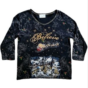 Christmas Holiday Believe Cactus Bay All Over Graphic Print Shirt Black